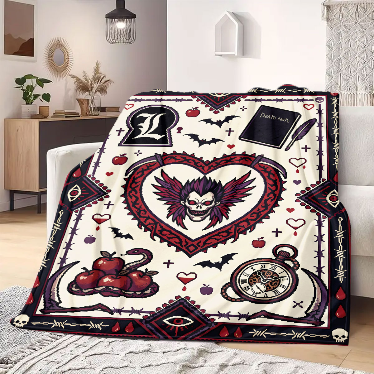 Home Textiles Notes - 데스노트 라디언트 프린트 플란넬 담요, 침대용