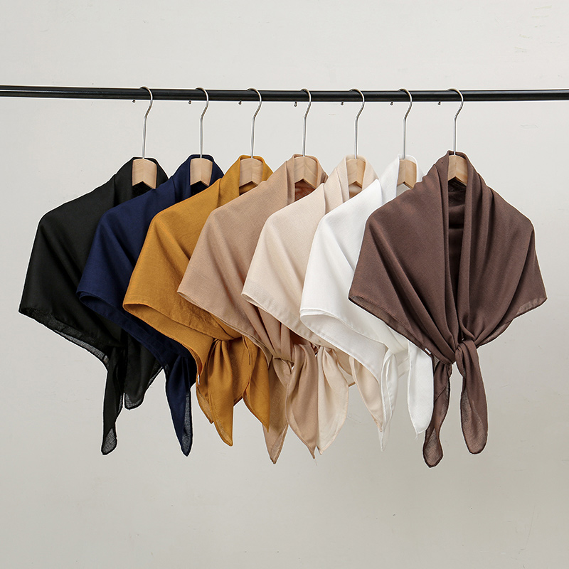 Home Textiles Store - 단색 코튼 리넨 90 스퀘어 스카프