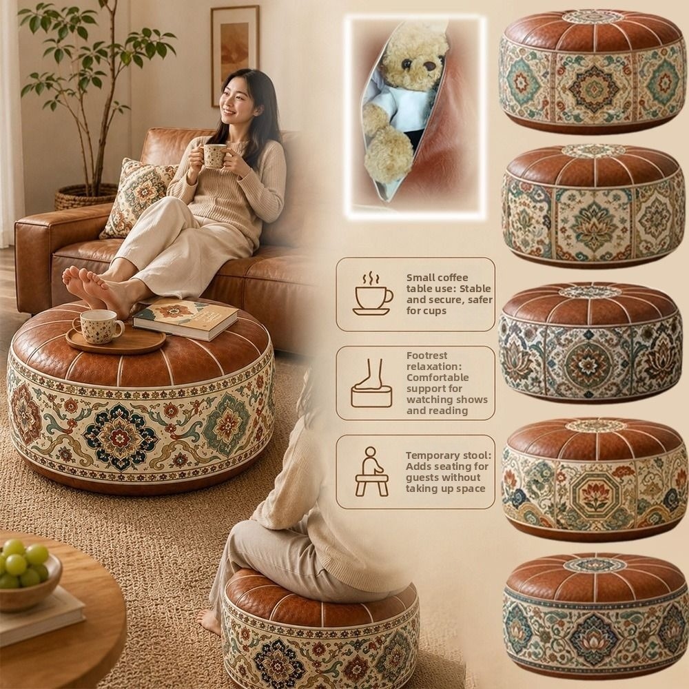 새로운 PU 가죽 오토만 푸프 보헤미안 패턴 접이식 발 - Floor Cushion Pouf 리뷰 및 가격