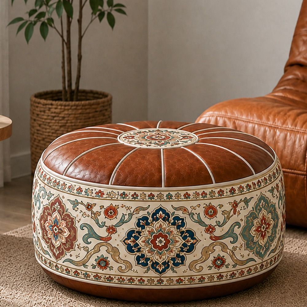 새로운 PU 가죽 오토만 푸프 보헤미안 패턴 접이식 발 - Floor Cushion Pouf 리뷰 및 가격