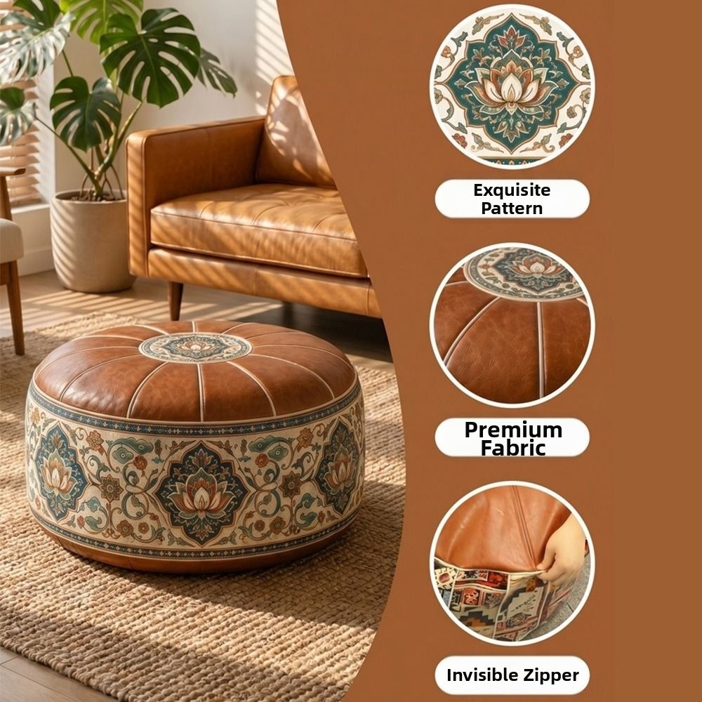 새로운 PU 가죽 오토만 푸프 보헤미안 패턴 접이식 발 - Floor Cushion Pouf 리뷰 및 가격