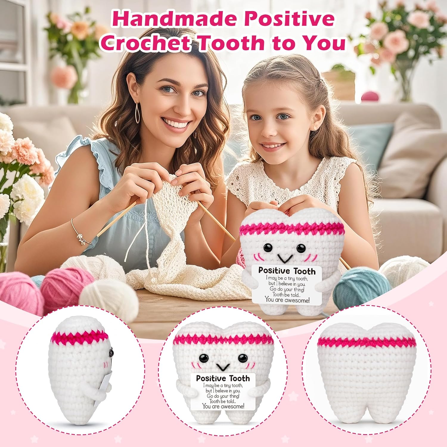 재미 있은 크로 셰 뜨개질 긍정 에너지 치아 인형 카드 - Home Textiles Europe 리뷰 및 가격