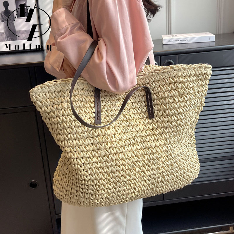 밀짚 짠 토트 백 캐주얼 대형 럭셔리 디자인 용량 핸드 - Home Textiles Store 리뷰 및 가격