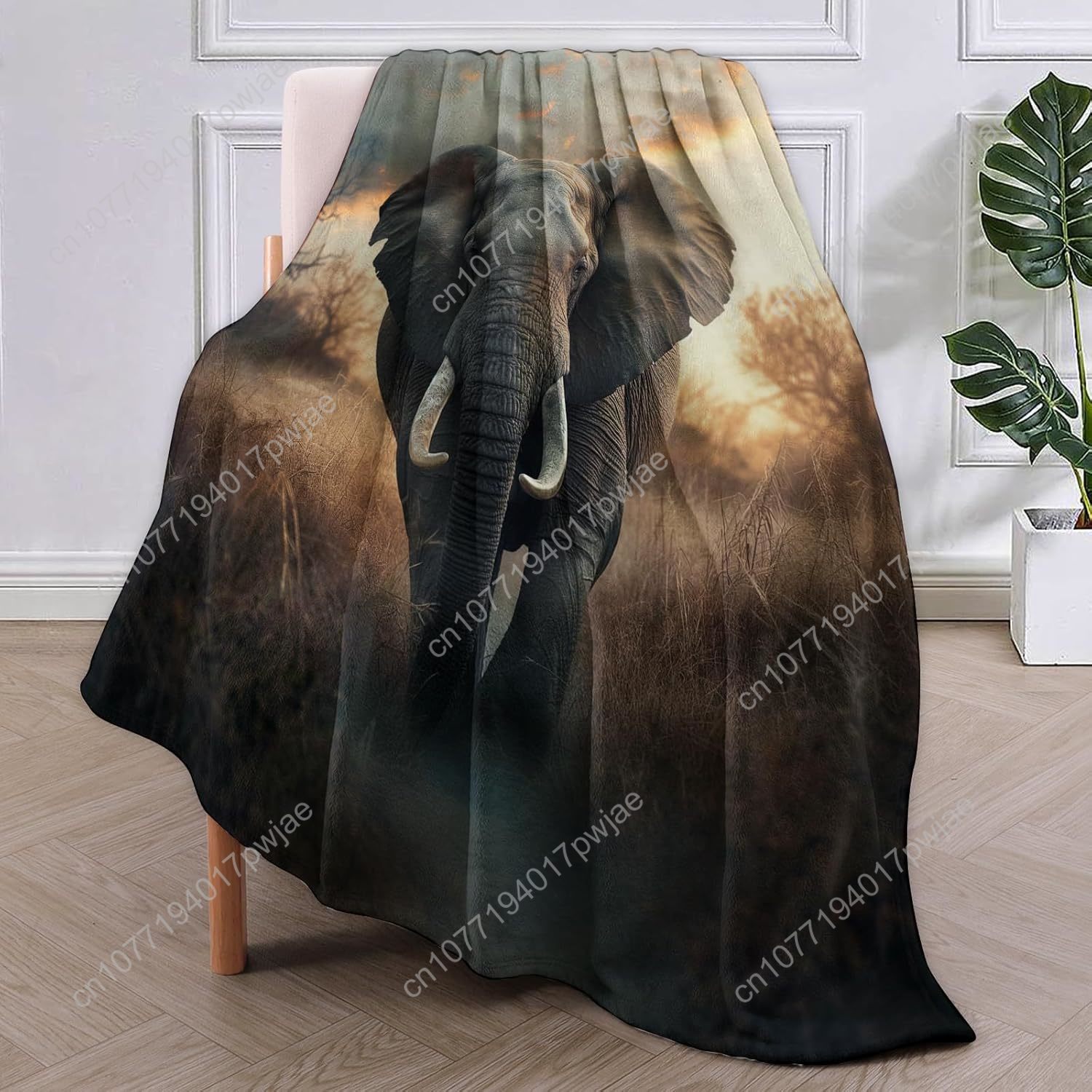 코끼리 플리스 담요, 사실적인 야생 동물 장면이 그려진 - Home Textiles Throw 리뷰 및 가격