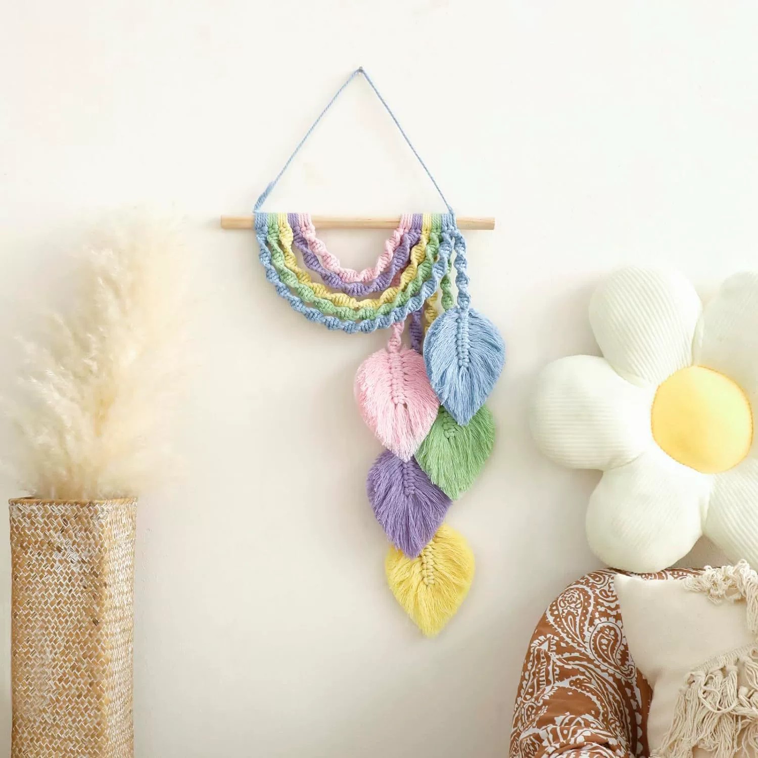 태피스트리 무지개 잎 깃털 패턴 북유럽 스타일 직조 태 - Home Textiles Europe 리뷰 및 가격