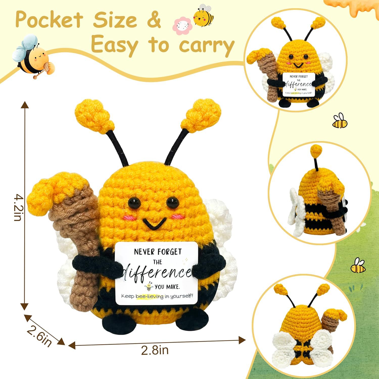 재미있는 크로셰 긍정 에너지 토치 꿀벌 인형 카드 포함 - Home Textiles Europe 리뷰 및 가격
